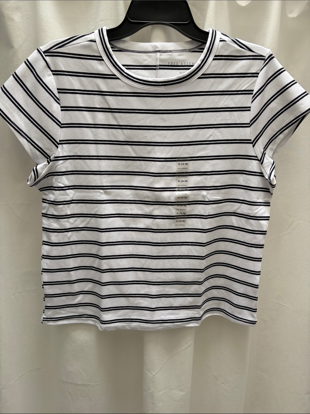Women's White & Blue Striped Crewneck Tee cotton blend cap sleeve top sz XL